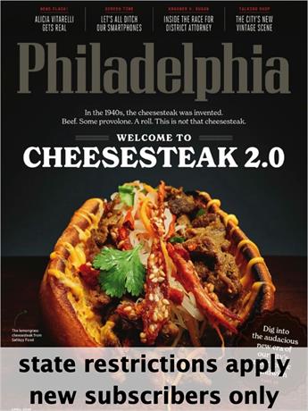 Philadelphia provides topical, in-depth reports on crucial and controversial issues confronting the region. Every issue of Philadelphia includes business trends, political analysis, metropolitan planning and sociological trends, plus critical reviews of the cultural, sports and entertainment scene. Articles in Philadelphia range from law enforcement to fashion, voting trends to travel, transportation to theater.

Subscriptions limited to residents of: Pennsylvania, New Jersey, Delaware, and Florida.  NEW subscribers only -- renewal orders will not be honored. One subscription per household.