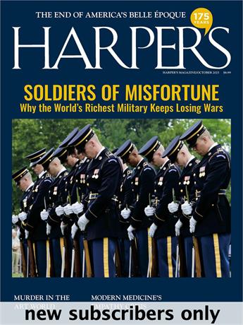 Harper's provides readers with a unique perspective on the world. Harper's editors sift through the culture's vast output of information, searching for gleaming points of significance. The emphasis at Harper's is on fine writing and original thought, and in its acclaimed essays, fiction, and reporting, Harper's continues to explore the issues and ideas in politics, science, and the arts that drive our national conversation. Subscription includes complete web access.