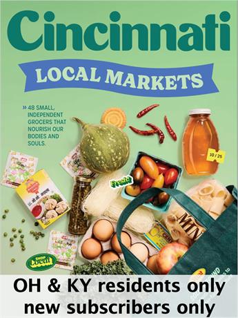 Cincinnati Magazine is the definitive guide to living well in Greater Cincinnati. Every month, Cincinnati Magazine highlights the region's most interesting people, cultural issues, food, arts, fashion, and history.

Subscriptions limited to residents of Ohio and Kentucky.  NEW subscribers only -- renewal orders will not be honored. One subscription per household.